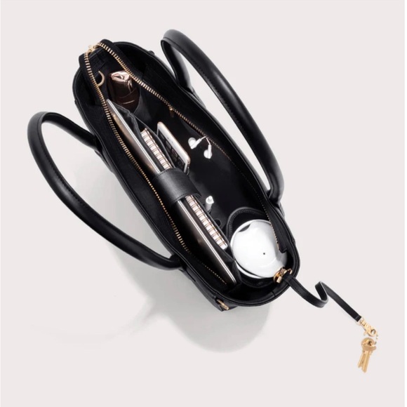 Dagne Dover Black Structured Work Tote Gold Hardware Laptop Bag - Picture 2 of 16